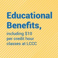 Educational Benefits, including $10 per credit hour classes at 
