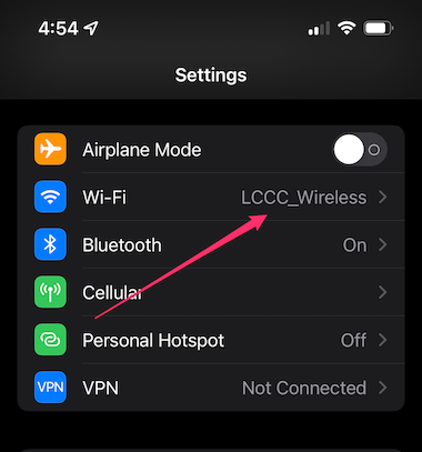 IOS settings with wifi highlighted for _Wireless